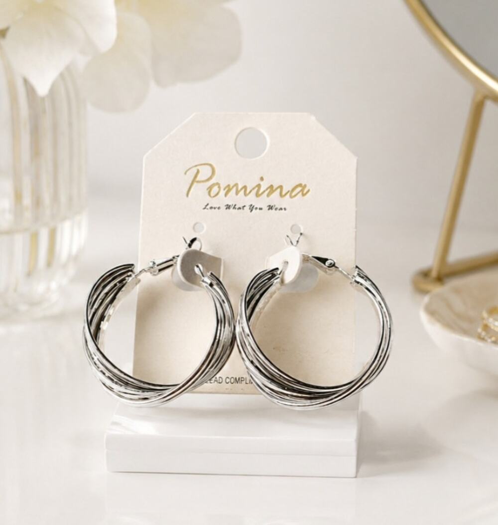 Pomina Silver Twisted Hoop Earrings New